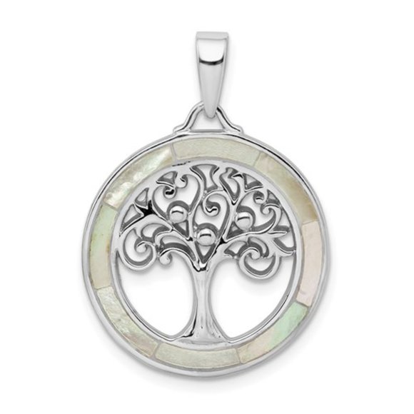 Sterling Silver White MOP Tree Of Life Pendant - Picture 1 of 4